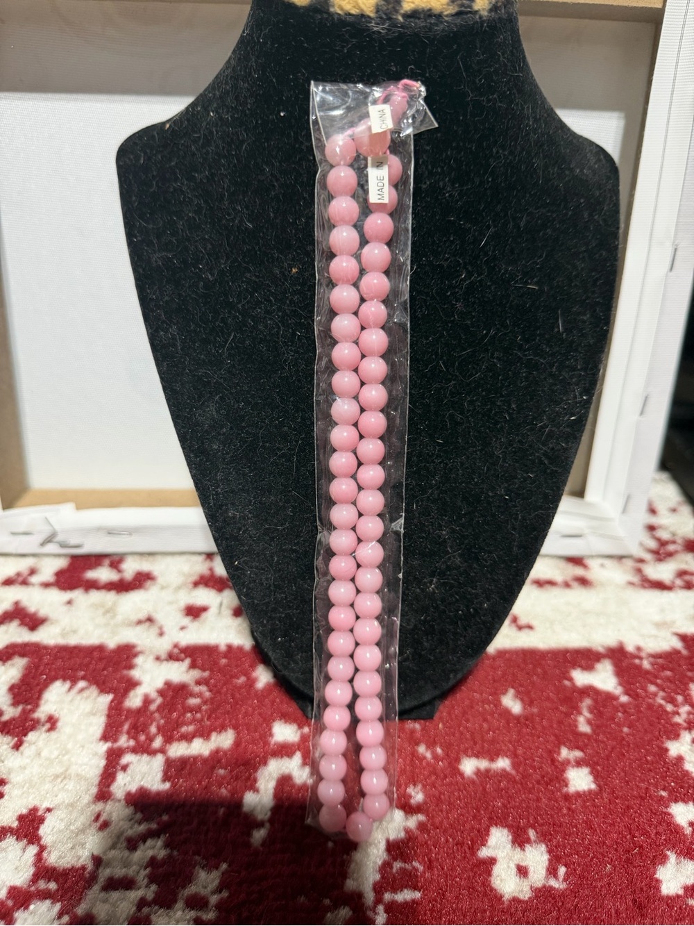 Natural Pink Stone Bead Strand Necklace Round Translucent stretch